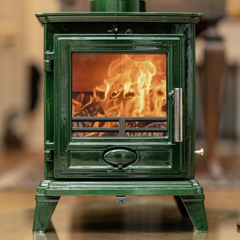 Emerald Green - Ecosy+ Rock Compact - Defra Approved - Eco Design Ready - Multi-Fuel Stove - Cast Iron